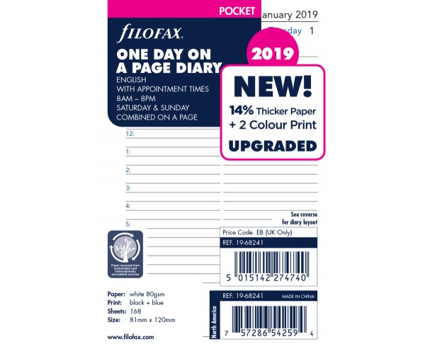 Filofax kalendář kapesní 2019 AJ den/1 strana