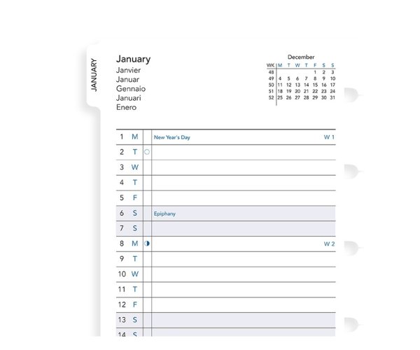 Filofax měsiční kalendář 2019 do zápisníků A6