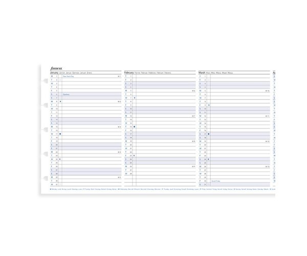 Filofax roční kalendář 2019 do zápisníků A6