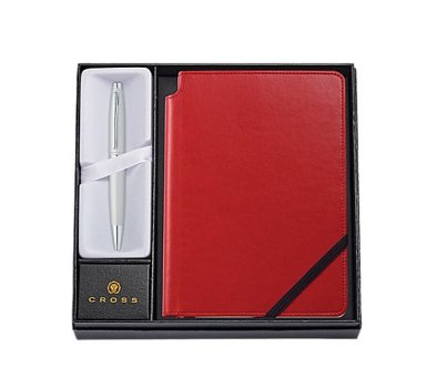 Cross Calais Satin Chrome, kuličkové pero a červený zápisník