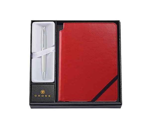 Cross Calais Satin Chrome, kuličkové pero a červený zápisník