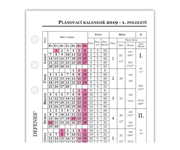 Defenes Český kalendář 2019 A6, týden/2 strany