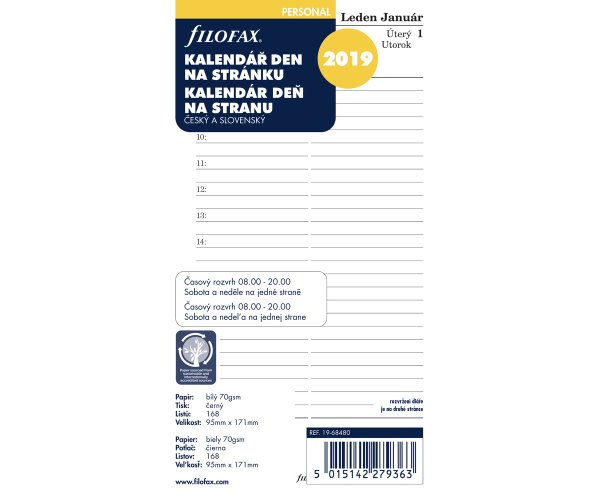 Filofax kalendář 2020 ČJ+SJ den/1 stránka
