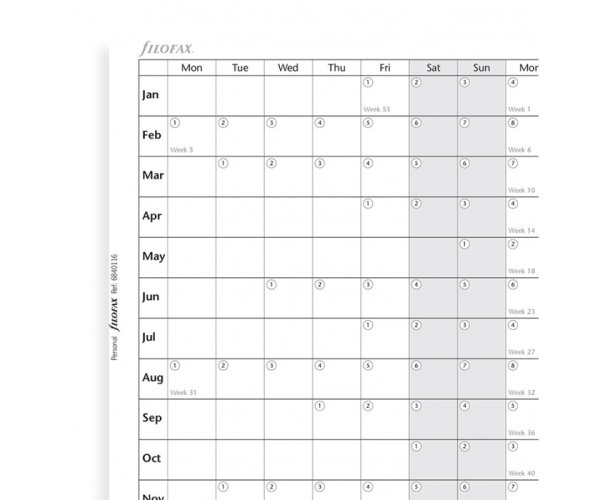 Filofax horizontální kalendář 2020 plánovací AJ - Osobní