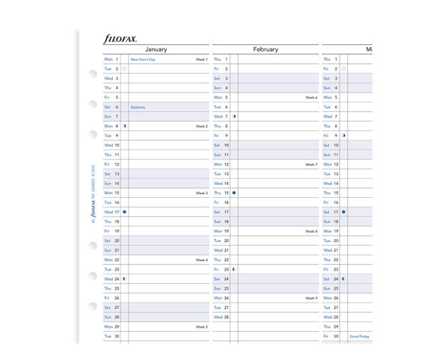 Filofax vertikální kalendář 2020 plánovací AJ - A5