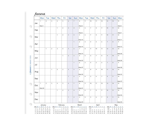 Filofax horizontální kalendář 2020 plánovací AJ - A5