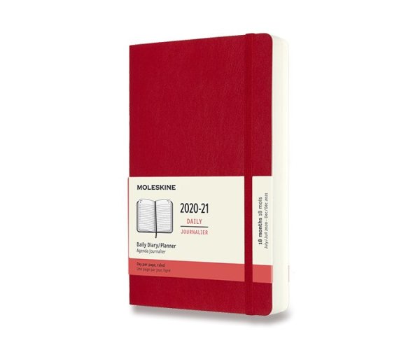 Diář Moleskine A5 18měsíční 2020-21 měkké desky denní červený