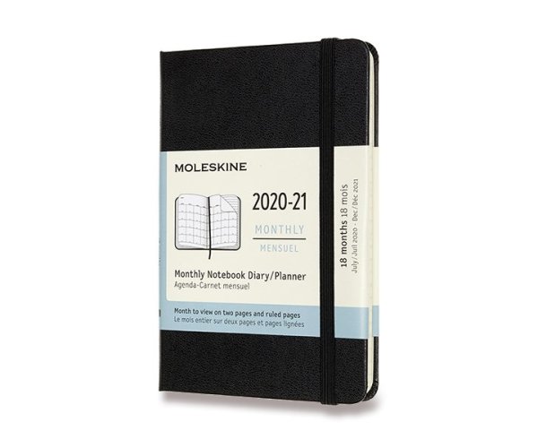 Diář Moleskine A6 18měsíční 2020-21 tvrdé desky měsíční černý