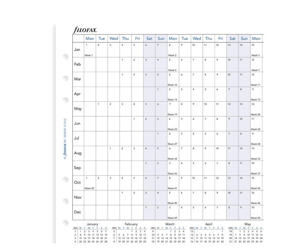 Filofax horizontální kalendář 2021 plánovací AJ - A5