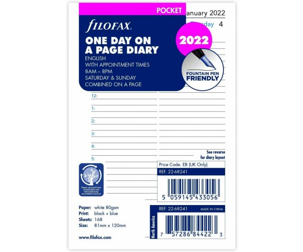 Filofax kalendář kapesní 2022 AJ den/1 strana