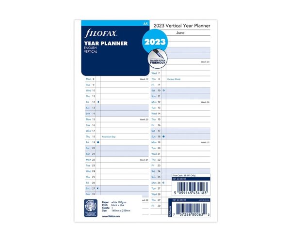 Filofax vertikální kalendář 2023 plánovací AJ - A5