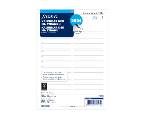 Filofax A5 kalendář 2024 ČJ+SJ den/1 stránka
