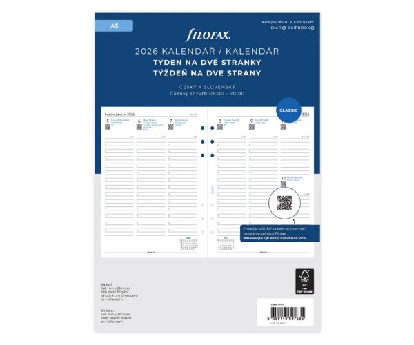 Filofax kalendář A5 2026 ČJ+SJ týden/2 stránky