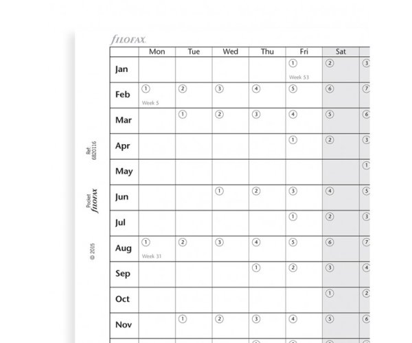 Filofax horizontální kalendář 2019 plánovací AJ - kapesní