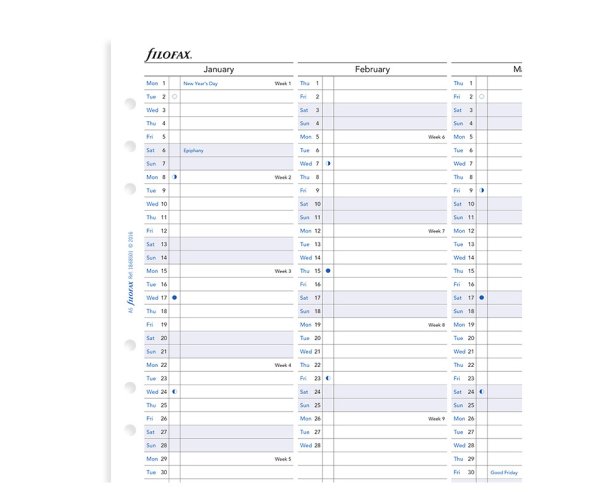 Filofax vertikální kalendář 2019 plánovací AJ - A5