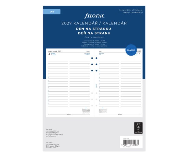 Filofax A5 kalendář 2027 ČJ+SJ den/1 stránka