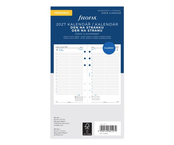 Filofax kalendář 2027 ČJ+SJ den/1 stránka
