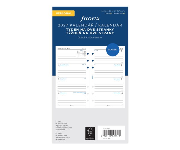 Filofax kalendář 2027 ČJ+SJ týden/2 stránky